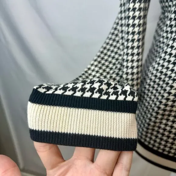 Talbots Cardigan Top Women Medium Black Houndstooth Plaid Cotton Career Casual - Picture 6 of 11